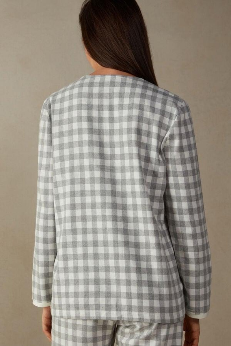 Intimissimi Gingham Lover Shirt in Brushed Cloth Pyjamas Dame Grå | DK3881UT