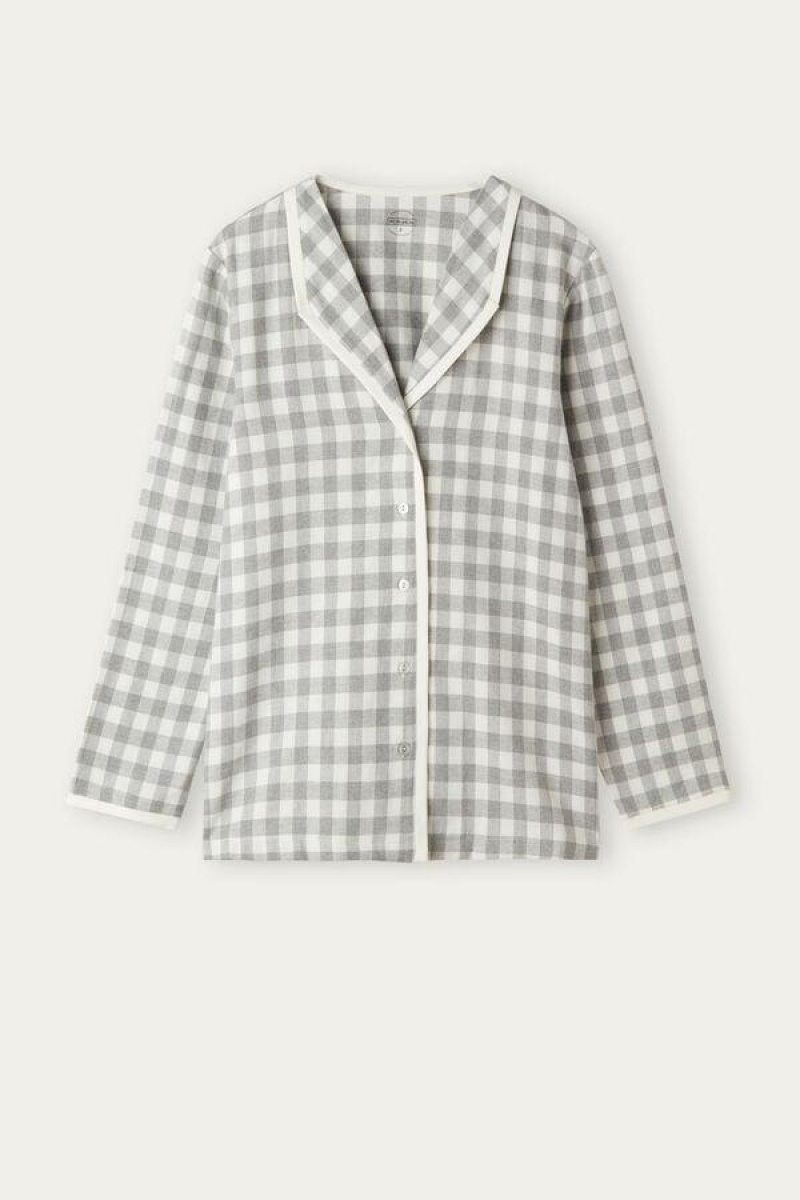 Intimissimi Gingham Lover Shirt in Brushed Cloth Pyjamas Dame Grå | DK3881UT