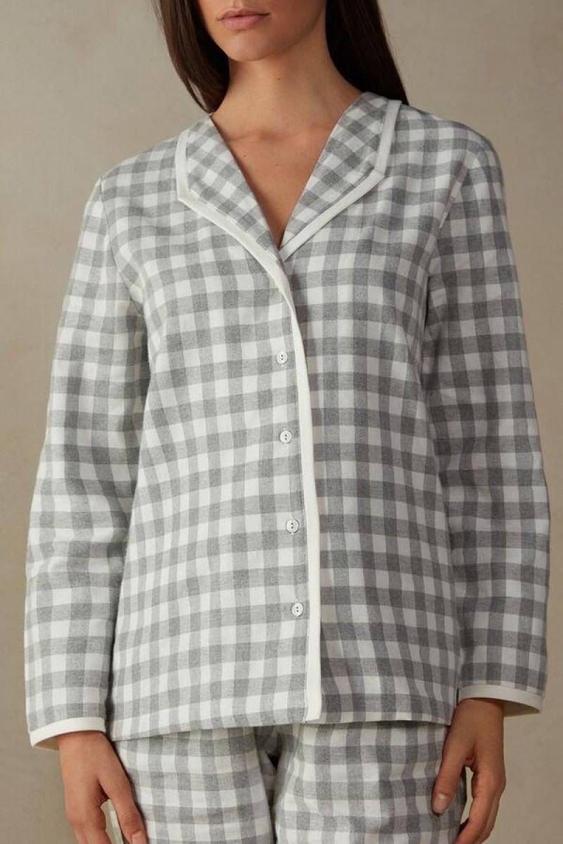 Intimissimi Gingham Lover Shirt in Brushed Cloth Pyjamas Dame Grå | DK3881UT