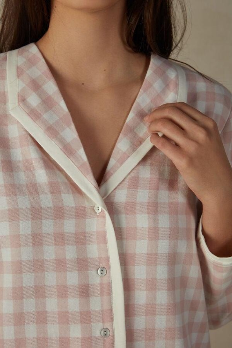 Intimissimi Gingham Lover Shirt in Brushed Cloth Pyjamas Dame Lyserød | DK3878PQ