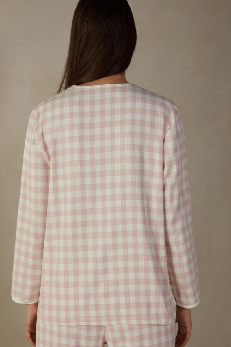 Intimissimi Gingham Lover Shirt in Brushed Cloth Pyjamas Dame Lyserød | DK3878PQ