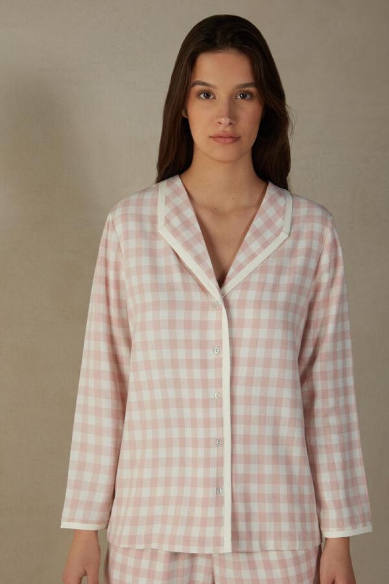 Intimissimi Gingham Lover Shirt in Brushed Cloth Pyjamas Dame Lyserød | DK3878PQ