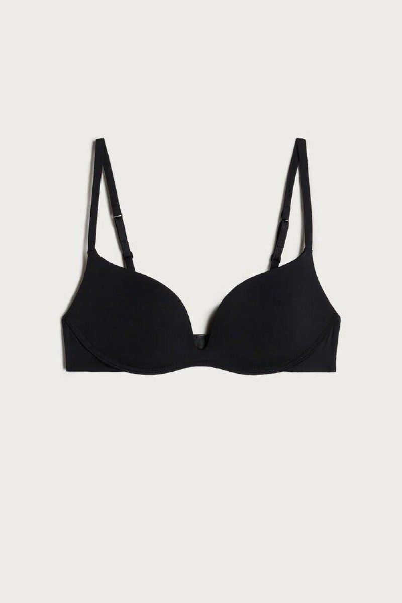 Intimissimi Gioia B Cup Microfiber Super Push-Up BH Dame Sort | DK4699ZG