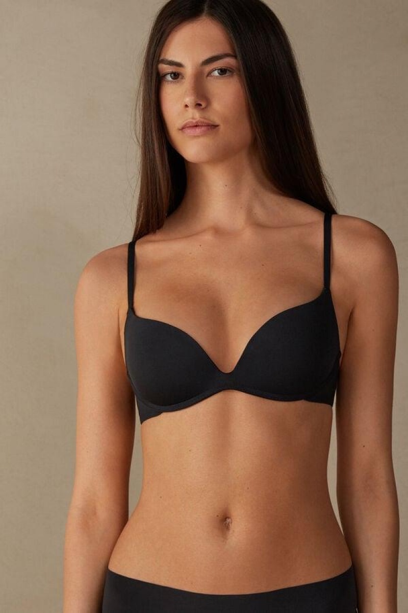 Intimissimi Gioia B Cup Microfiber Super Push-Up BH Dame Sort | DK4699ZG