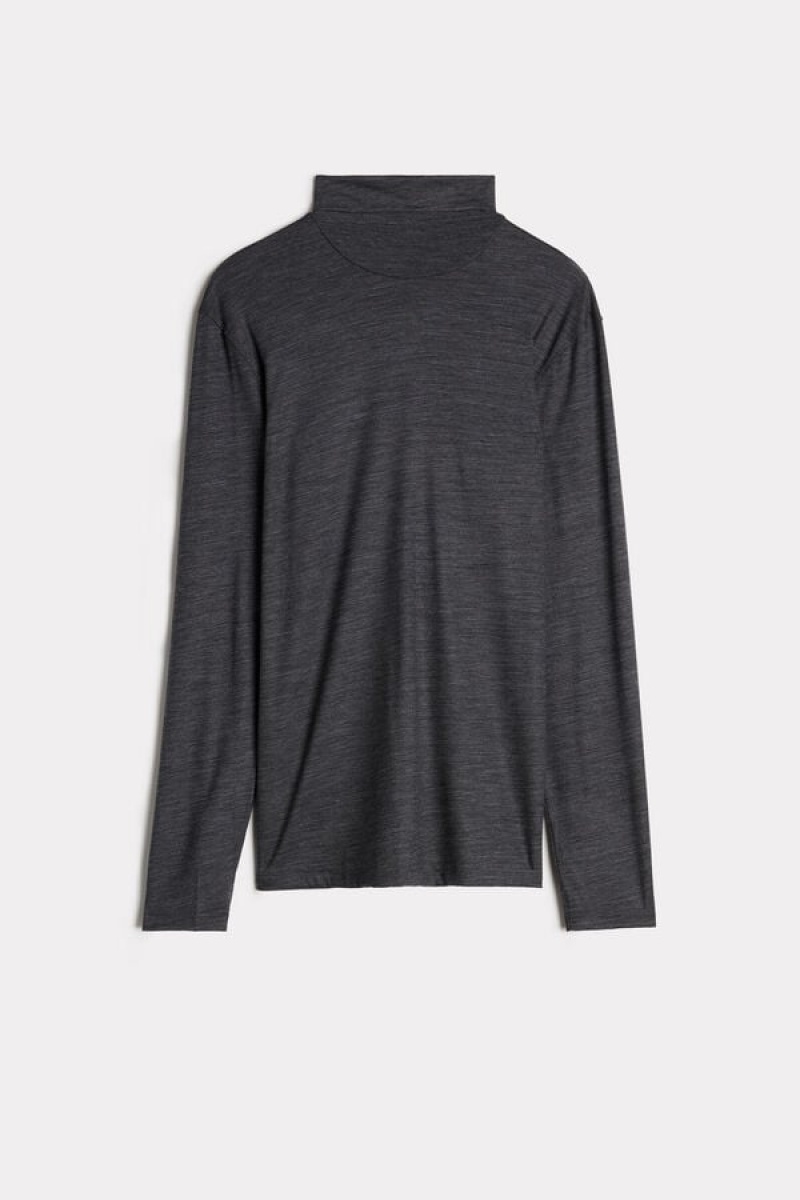 Intimissimi High-Neck Merino-Uld Top Lange Ærmer Herre Grå | DK3120HK