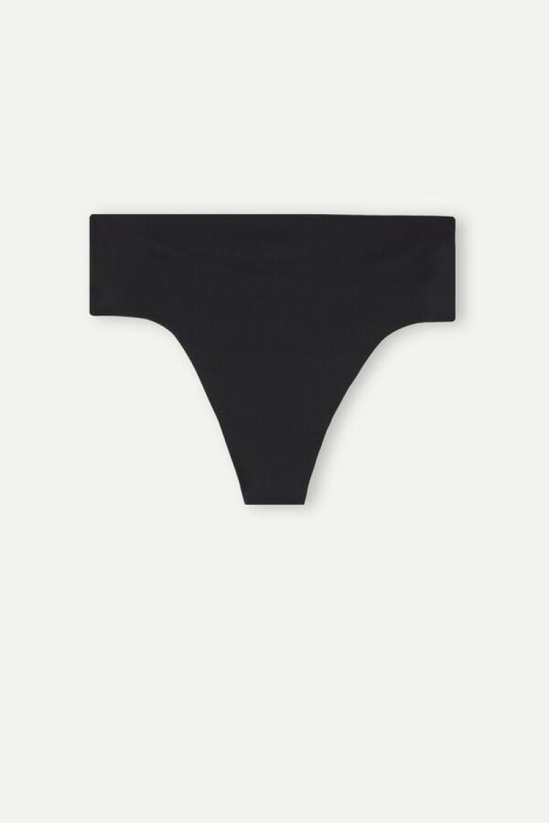 Intimissimi High Talje Thong in Seamless Ultralight Microfiber Trusser Dame Sort | DK3774PQ