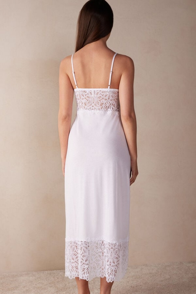 Intimissimi Hot Summer Days Long Nightgown in Supima® Ultrafresh Bomulds Lingeri Dame Hvide | DK4102SO