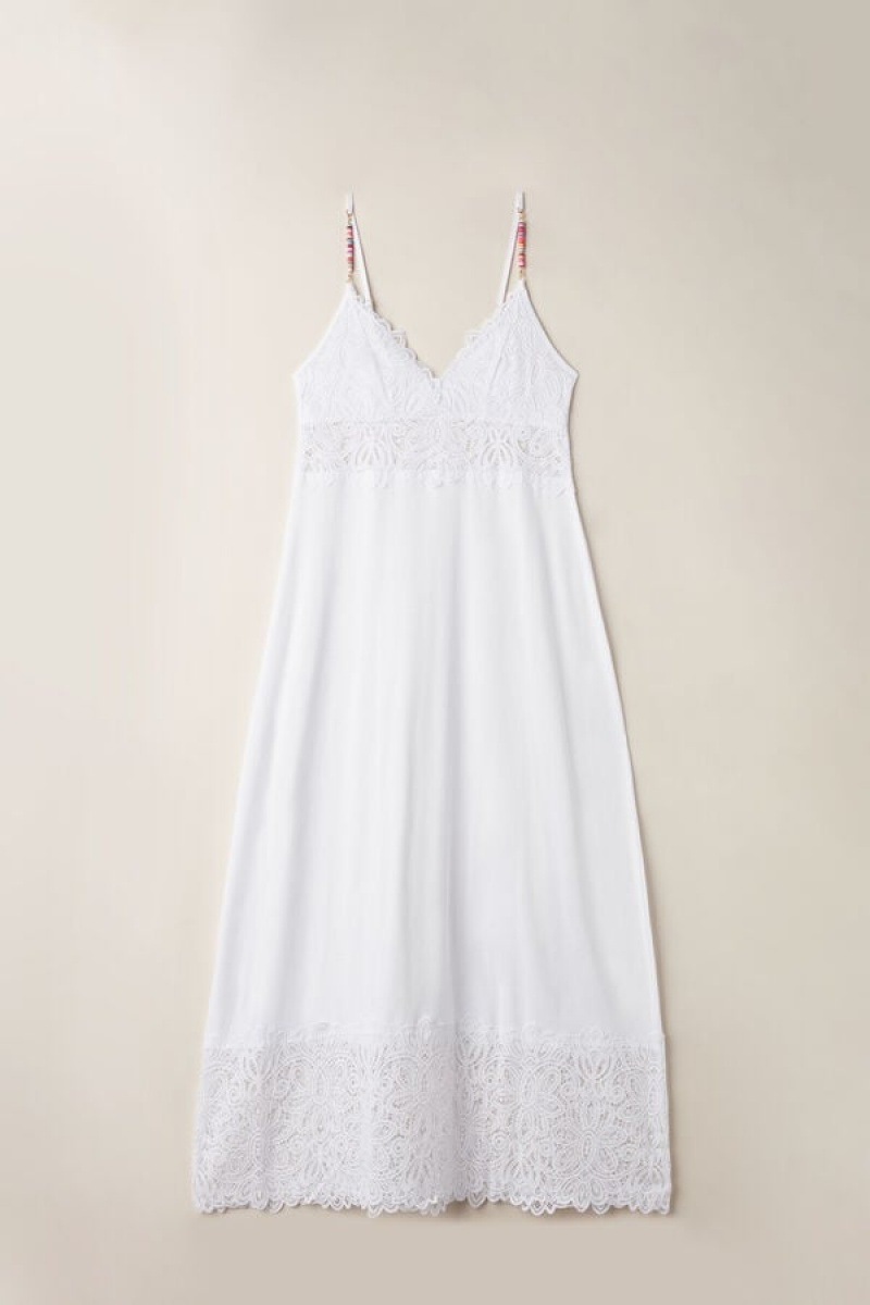 Intimissimi Hot Summer Days Long Nightgown in Supima® Ultrafresh Bomulds Lingeri Dame Hvide | DK4102SO