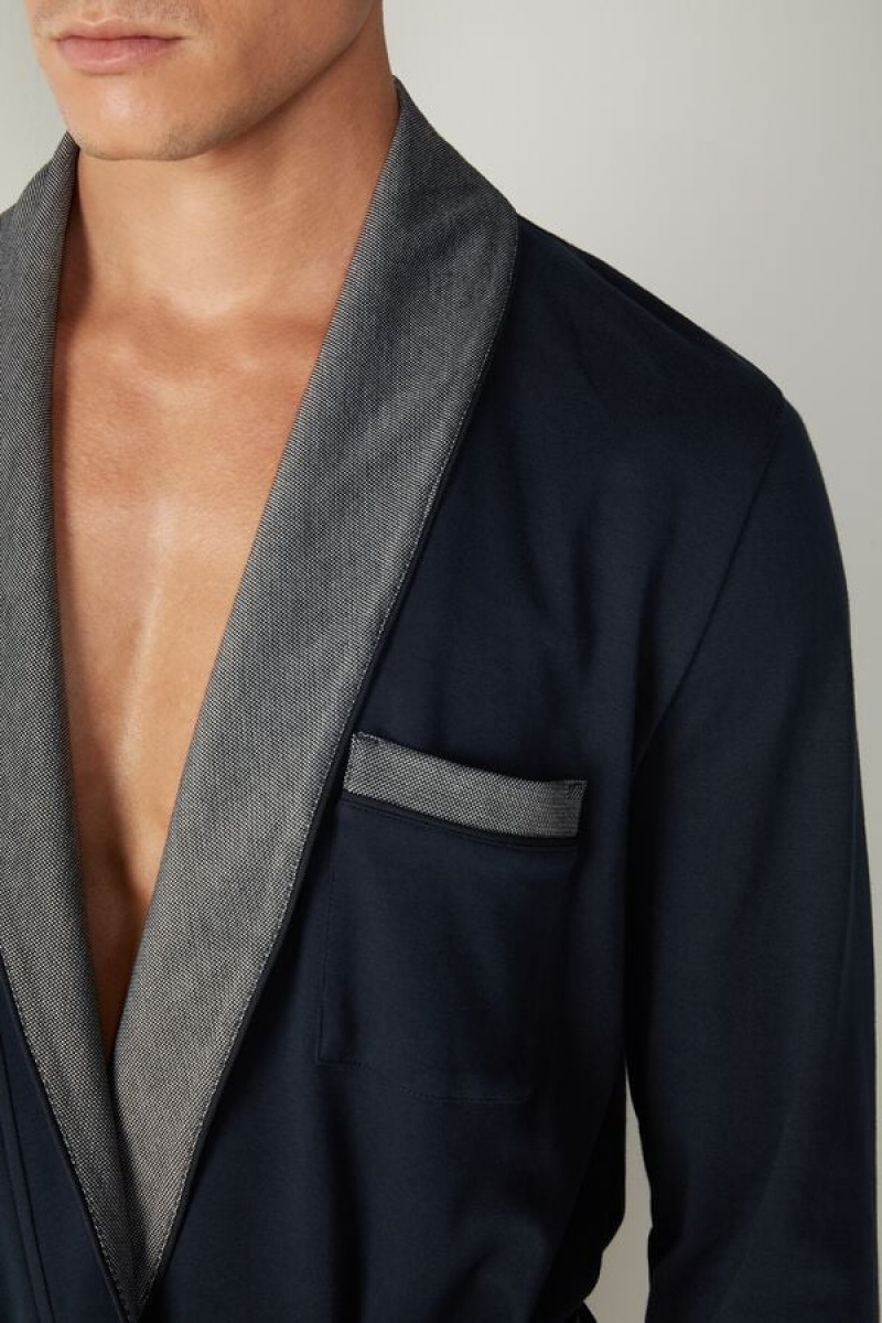 Intimissimi Interlock Bomulds Smoking Jacket Pyjamas Herre Blå | DK3173UT