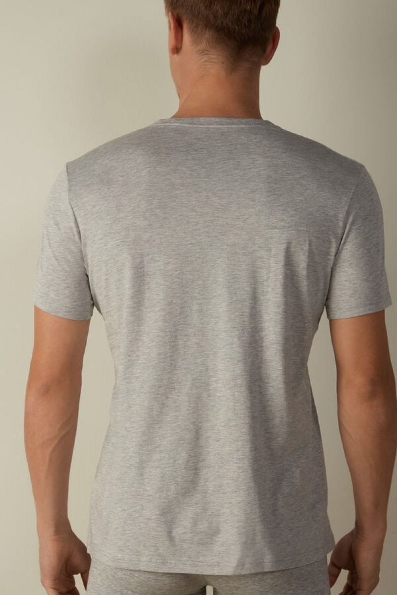 Intimissimi Kort Sleeve Crew Neck in Supima® Bomulds T Shirts Herre Lysegrå | DK3029OR