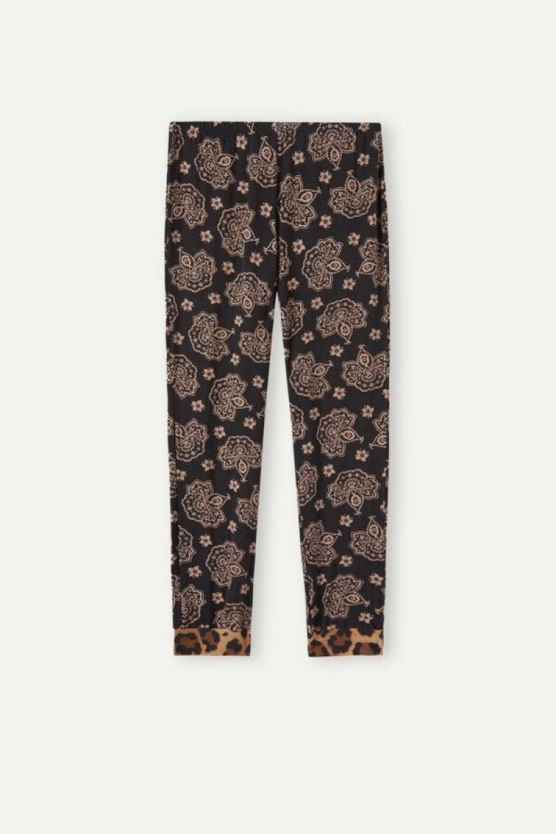 Intimissimi Lady Animalier Modal Cuffed Pants Pyjamas Dame Sort | DK3999AP