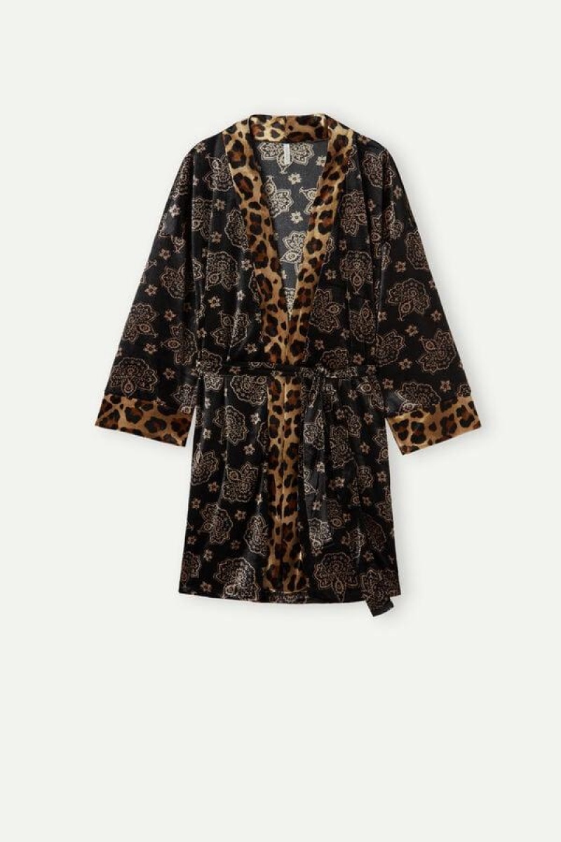 Intimissimi Lady Animalier Velvet Kimono Pyjamas Dame Sort | DK3850AP