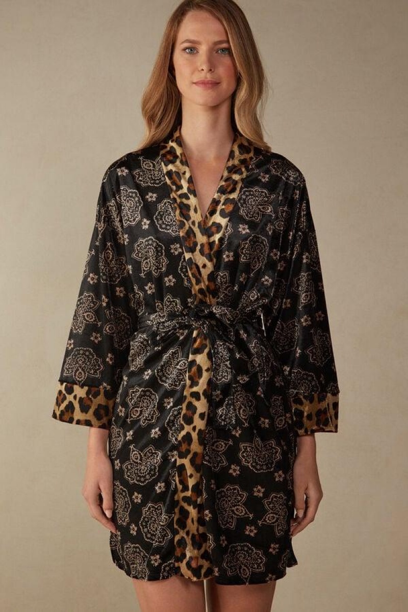 Intimissimi Lady Animalier Velvet Kimono Pyjamas Dame Sort | DK3850AP