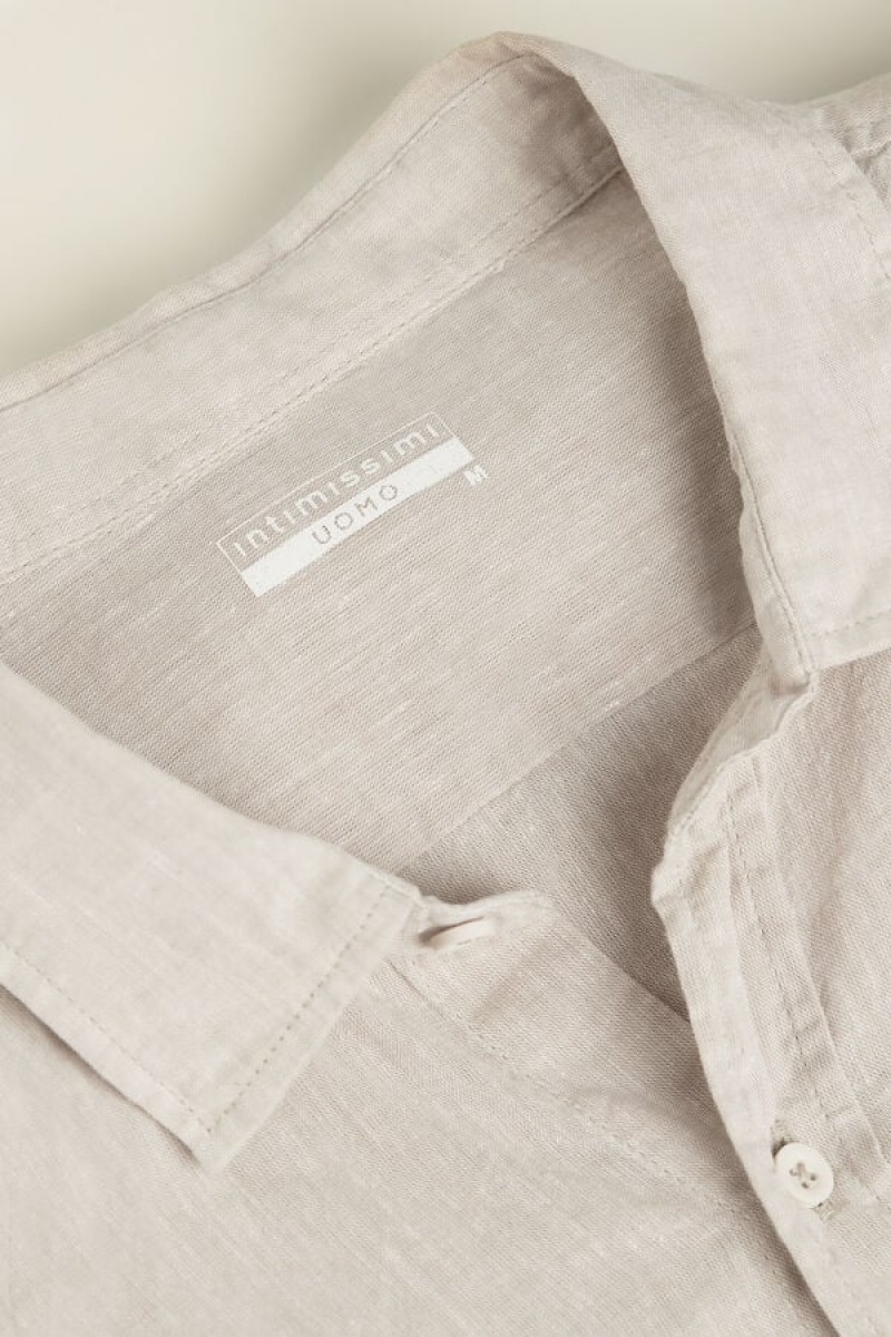 Intimissimi Linen and Bomulds Shirt Lange Ærmer Herre Beige Hvide | DK3102UT