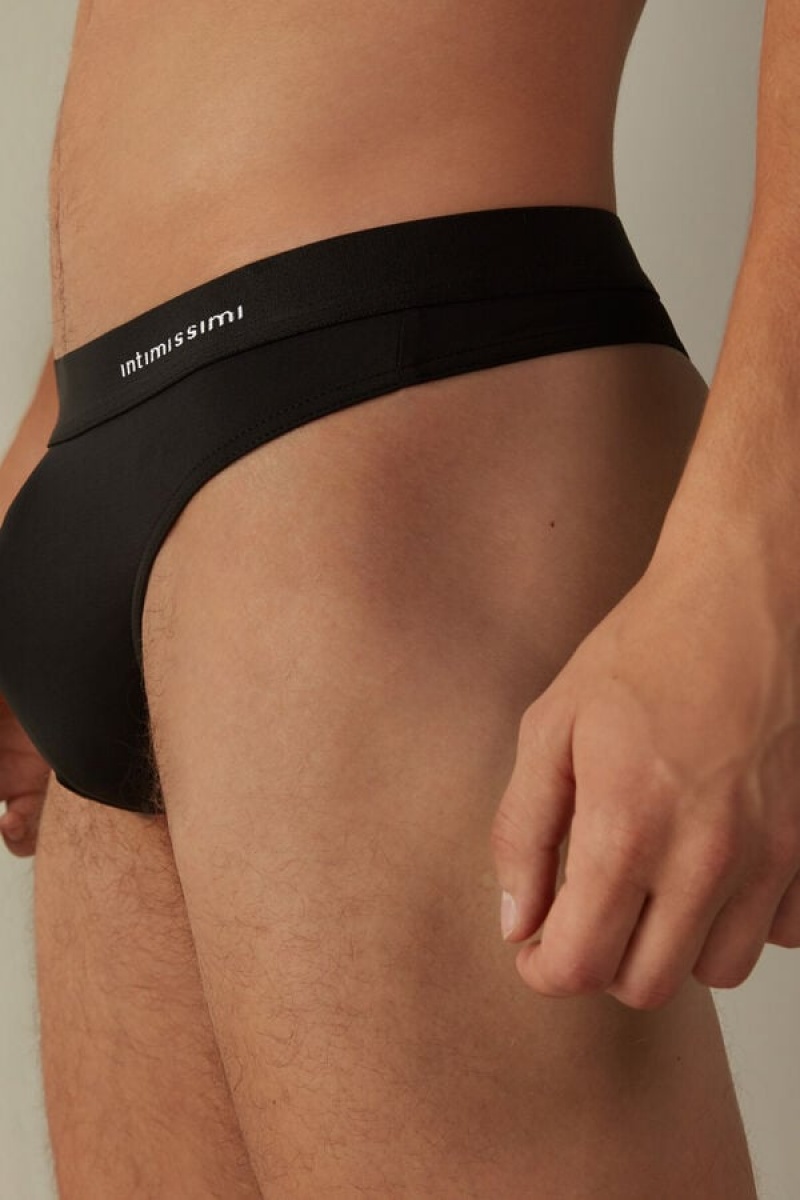 Intimissimi Logo Detailed Microfiber Thong Trusser Herre Sort | DK3380DN