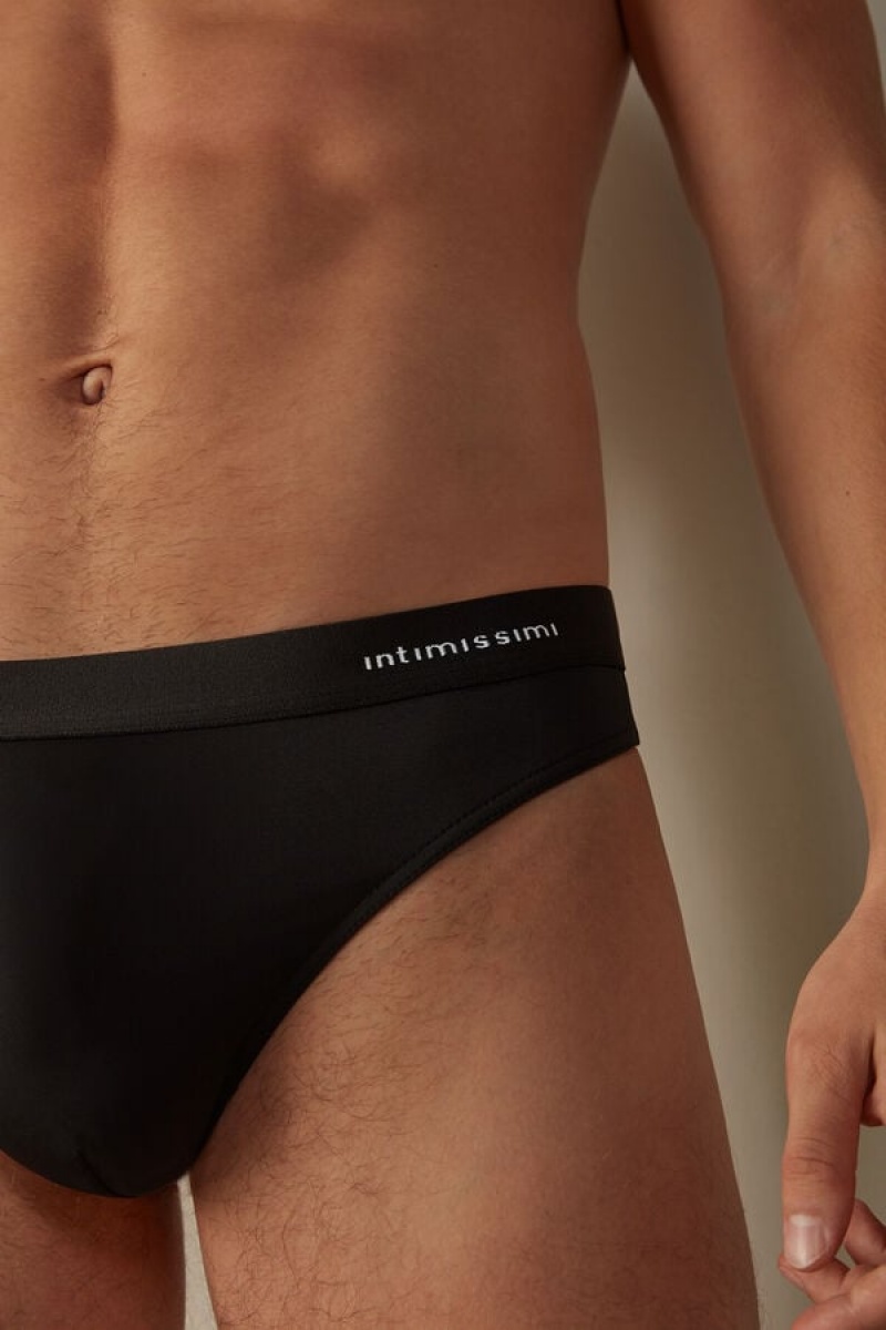 Intimissimi Logo Detailed Microfiber Thong Trusser Herre Sort | DK3380DN