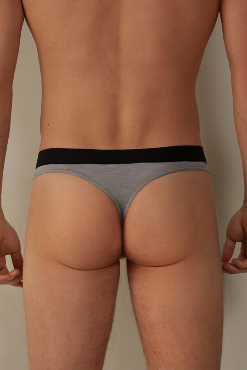 Intimissimi Logo Detailed Microfiber Thong Trusser Herre Lysegrå | DK3379FM