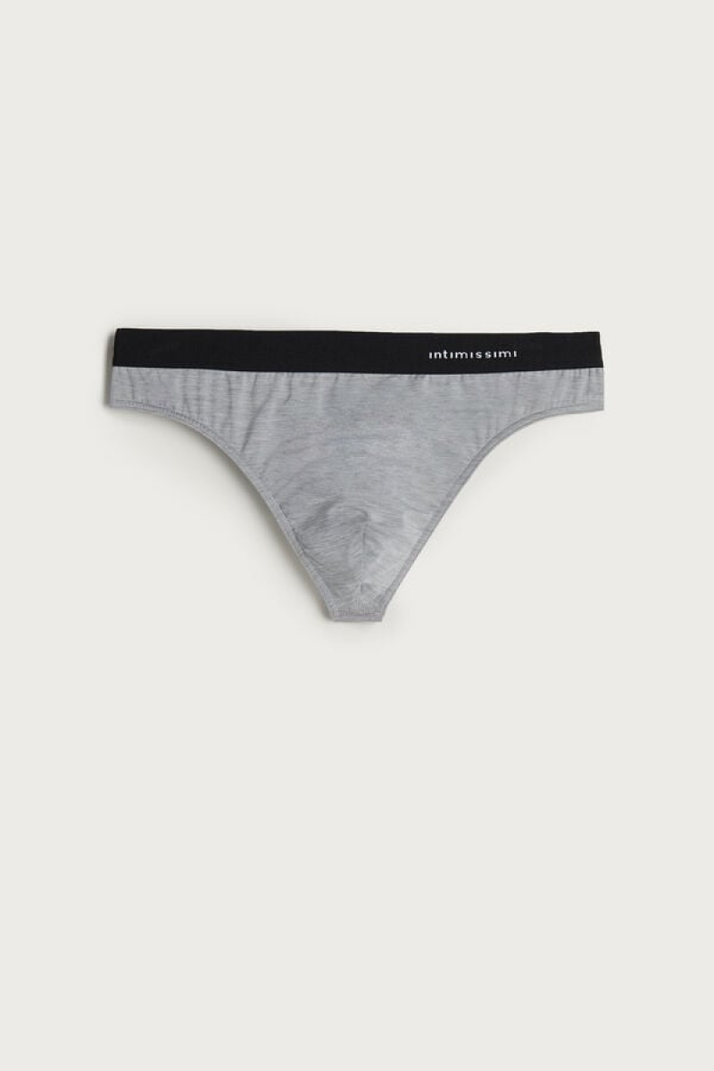 Intimissimi Logo Detailed Microfiber Thong Trusser Herre Lysegrå | DK3379FM