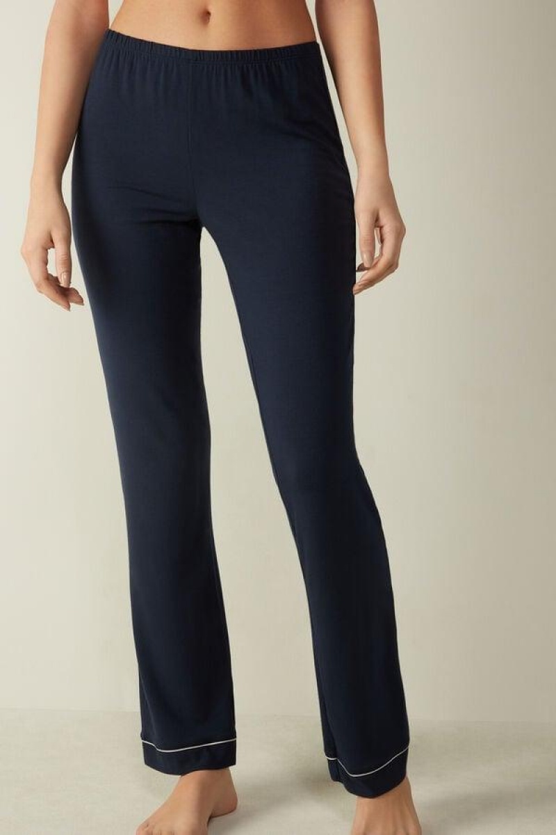 Intimissimi Long Micromodal Trousers Pyjamas Dame Blå | DK4043QZ