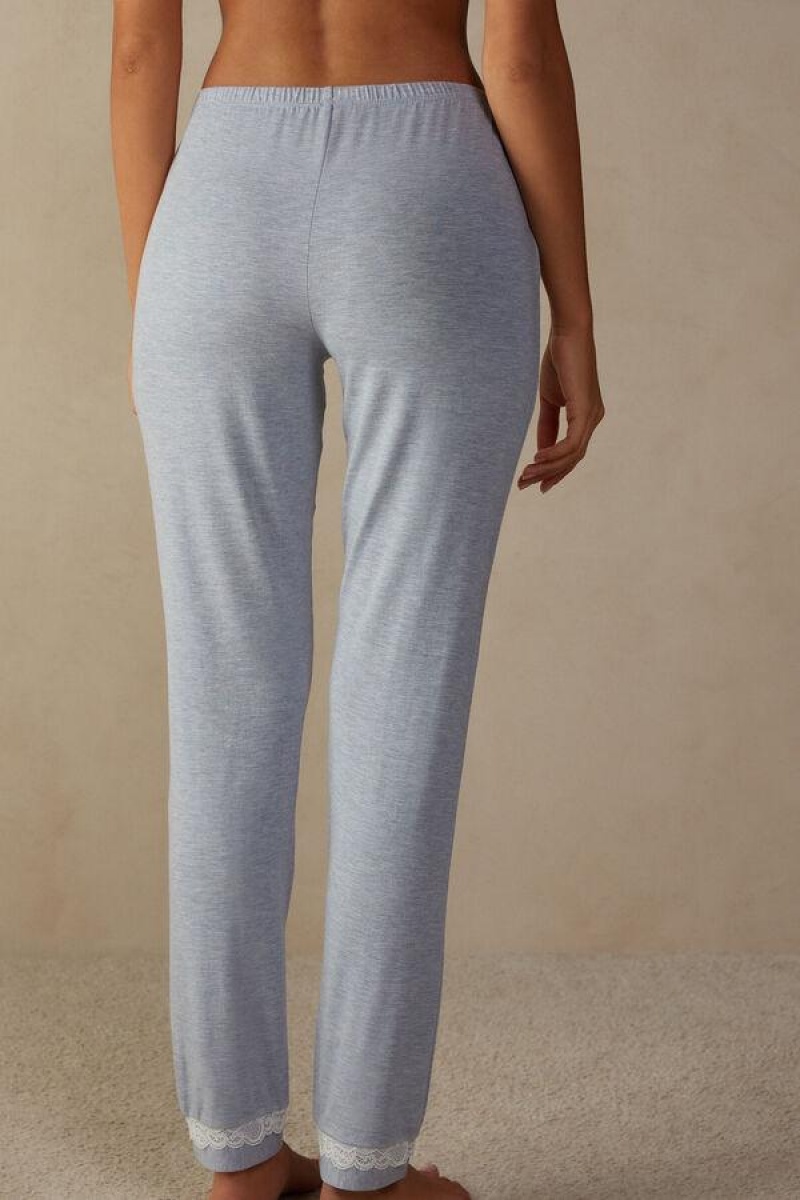 Intimissimi Long Modal Blonder Detail Trousers Pyjamas Dame Lyseblå | DK4047GL