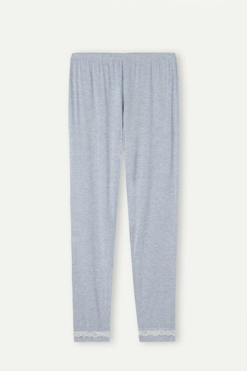 Intimissimi Long Modal Blonder Detail Trousers Pyjamas Dame Lyseblå | DK4047GL