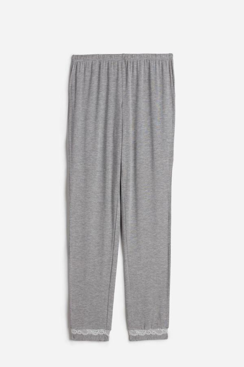 Intimissimi Long Modal Blonder Detail Trousers Pyjamas Dame Lysegrå | DK4040RW