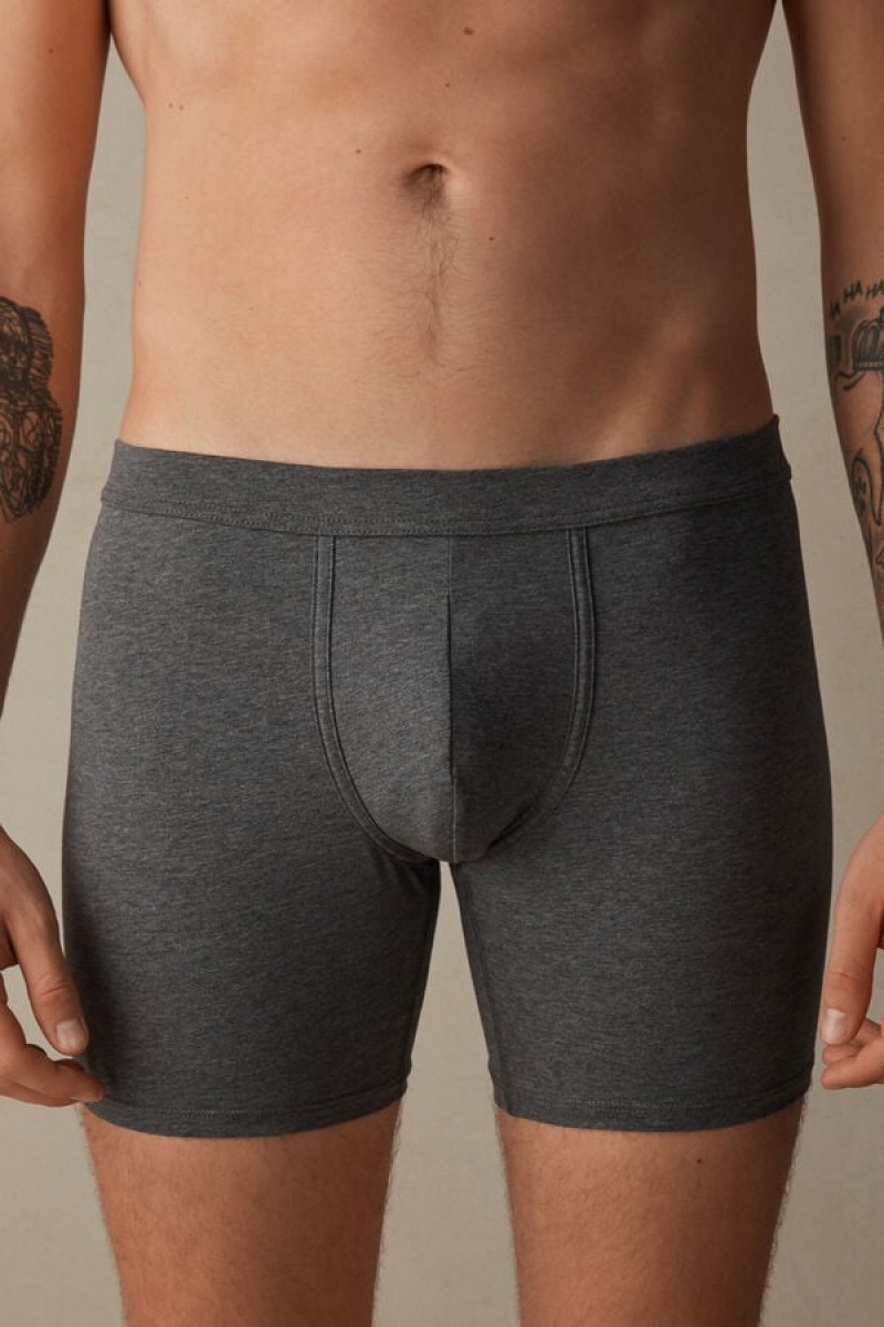 Intimissimi Long in Stretch Supima® Bomulds Boxer Herre Dyb Grå | DK3427AP