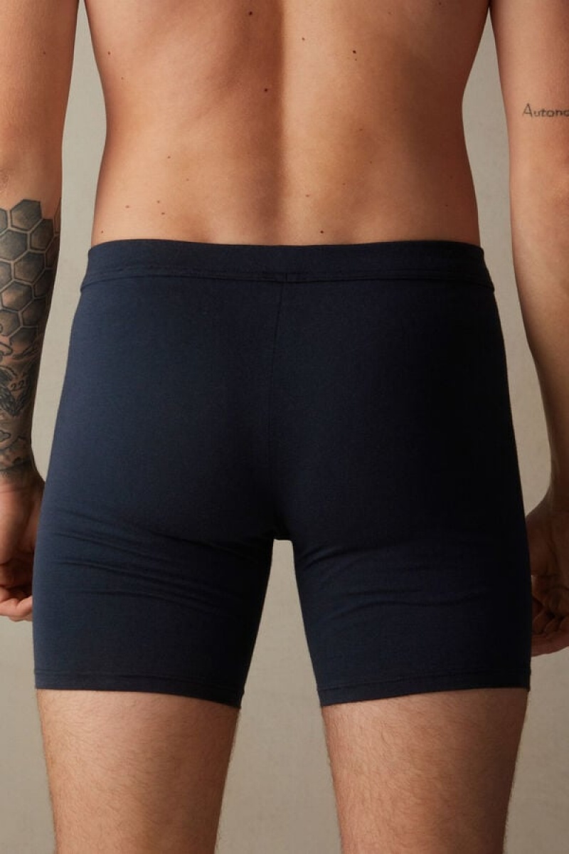 Intimissimi Long in Stretch Supima® Bomulds Boxer Herre Blå | DK3423GL