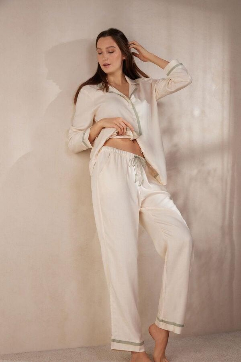 Intimissimi Lost in Fields Full Length Pants in Plain-weave Modal Pyjamas Dame Lysegul Hvide | DK4017MA