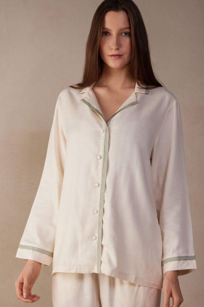 Intimissimi Lost in Fields Open Front Top in Plain-weave Modal Pyjamas Dame Lysegul Hvide | DK3914NB