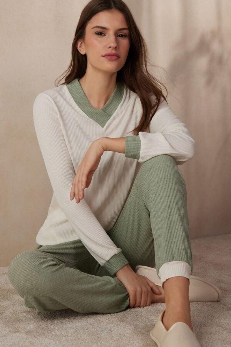 Intimissimi Lost in Fields V-neck Top in Modal Pyjamas Dame Lysegul Hvide | DK3915BC