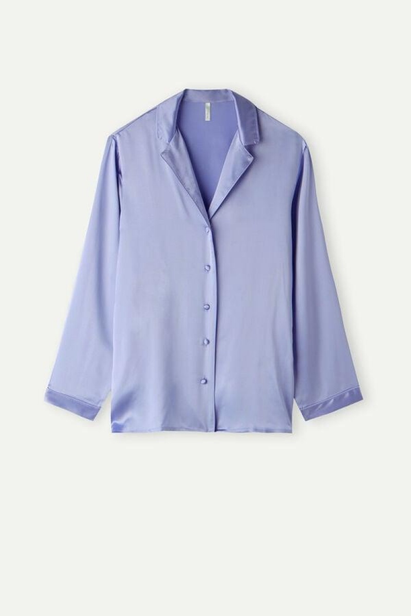 Intimissimi Mannish-Cut Jacket in Silk Satin Pyjamas Dame Lavendel | DK4039TV