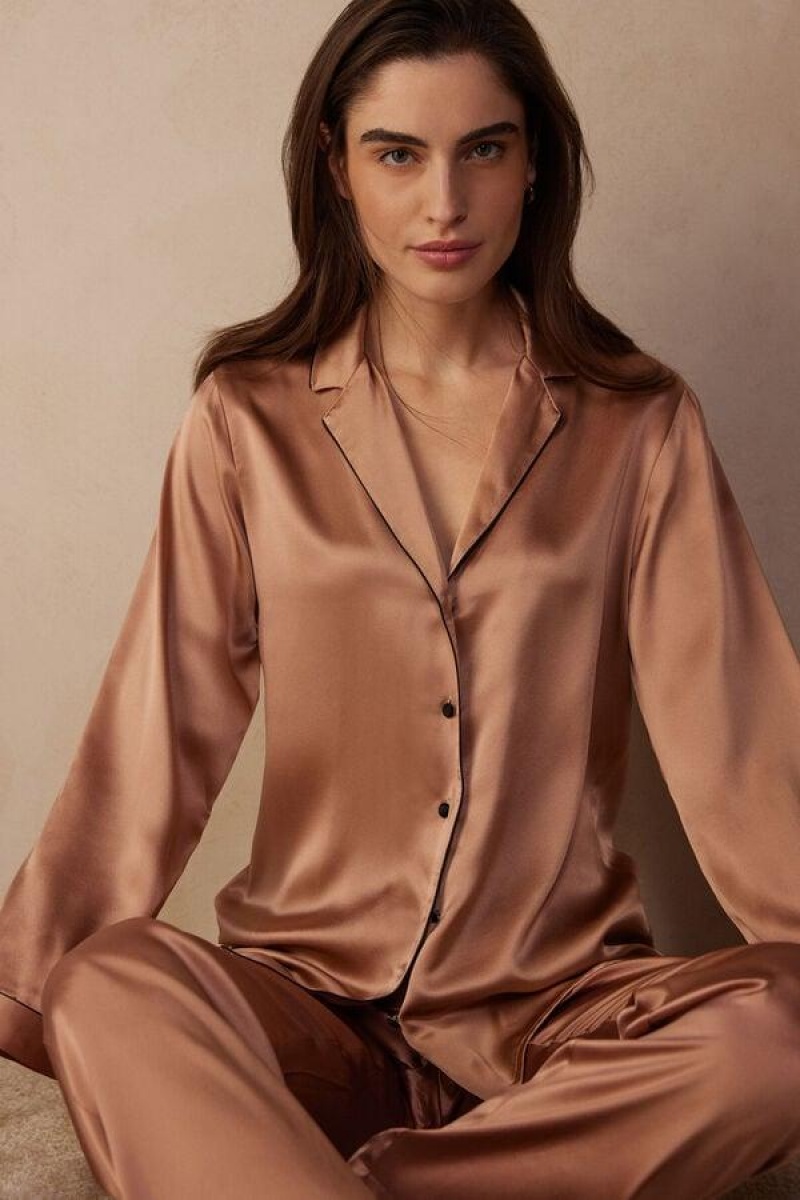 Intimissimi Mannish-Cut Jacket in Silk Satin Pyjamas Dame Lyserød | DK4034PQ