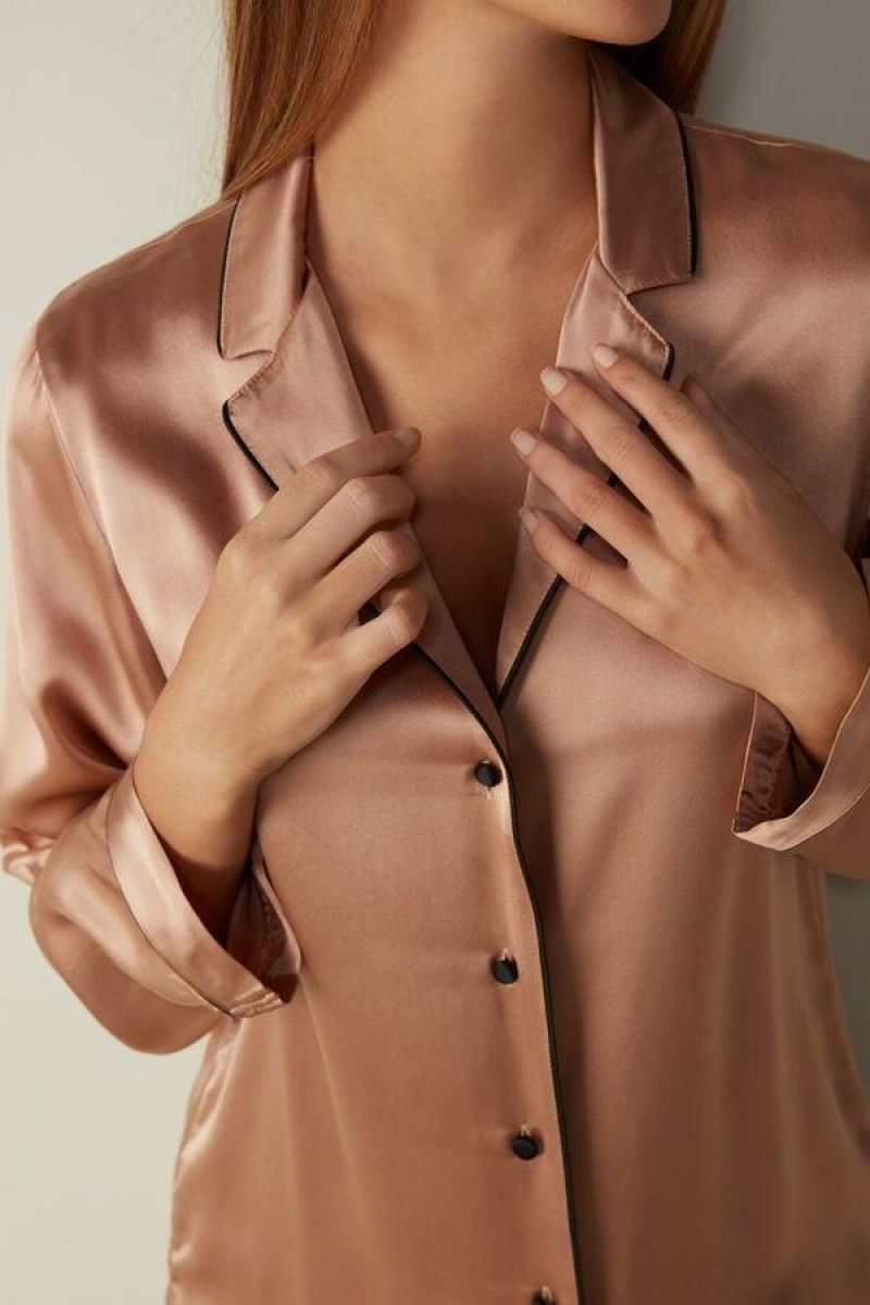 Intimissimi Mannish-Cut Jacket in Silk Satin Pyjamas Dame Lyserød | DK4034PQ