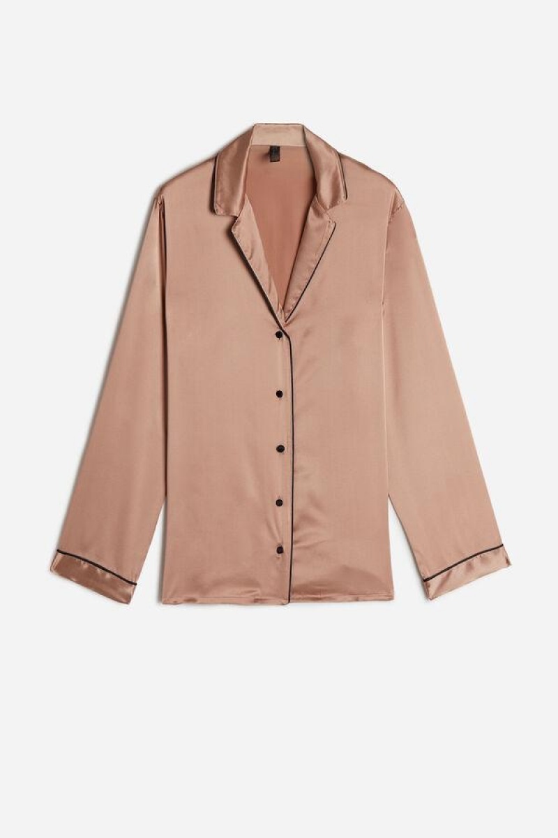 Intimissimi Mannish-Cut Jacket in Silk Satin Pyjamas Dame Lyserød | DK4034PQ