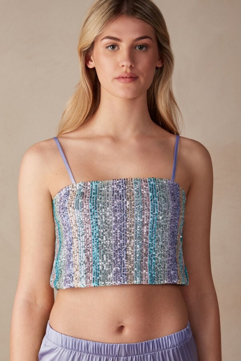 Intimissimi Miami Nights Sequin Crop Tank Top Dame Flerfarvede | DK4296IS