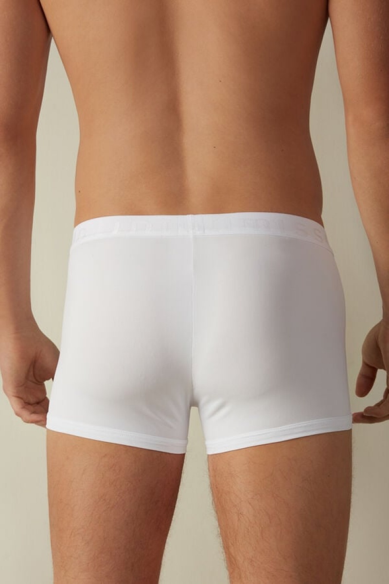 Intimissimi Microfiber Logo Shorts Boxer Herre Hvide | DK3471QZ