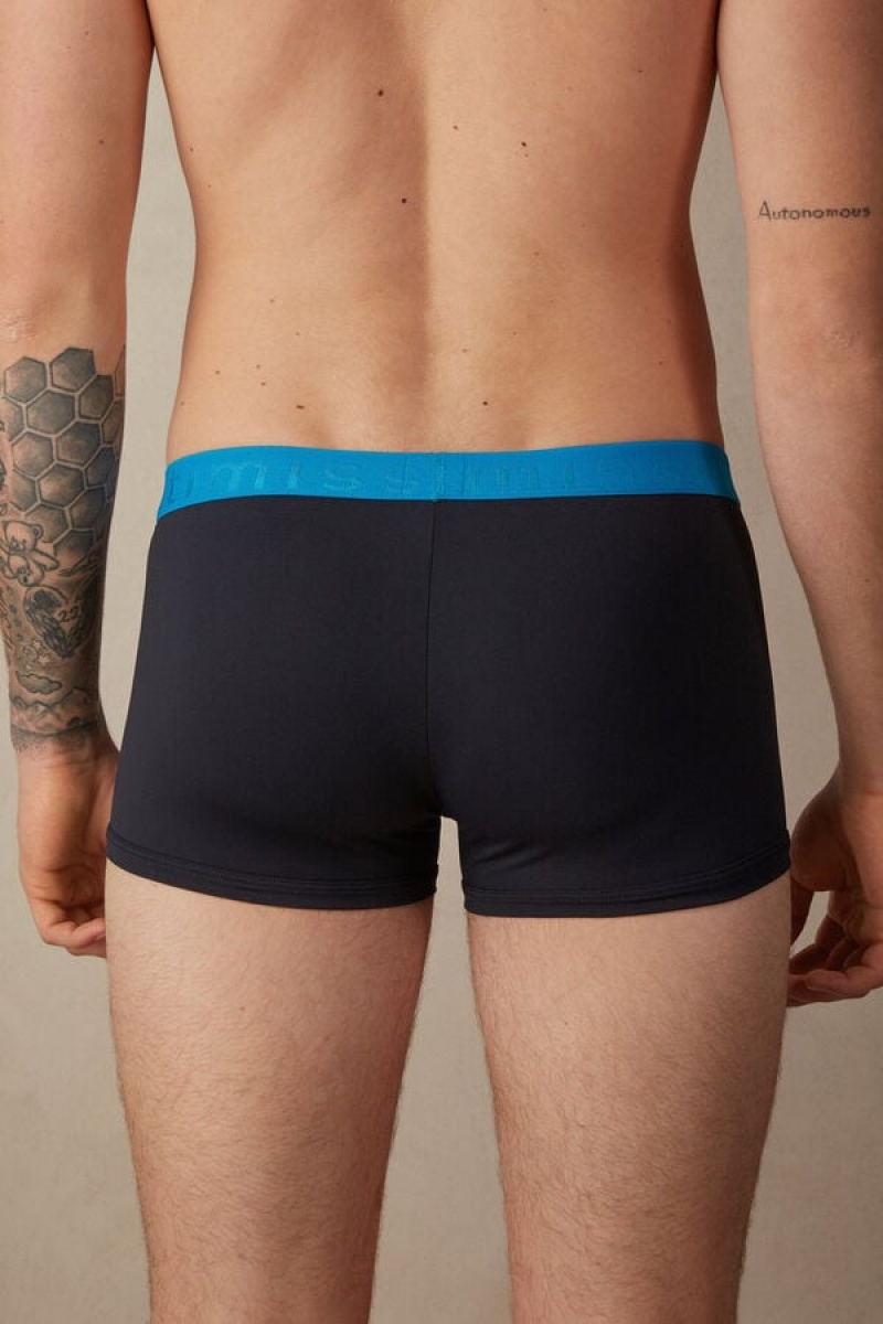 Intimissimi Microfiber Logo Shorts Boxer Herre Sort Blå | DK3414YU