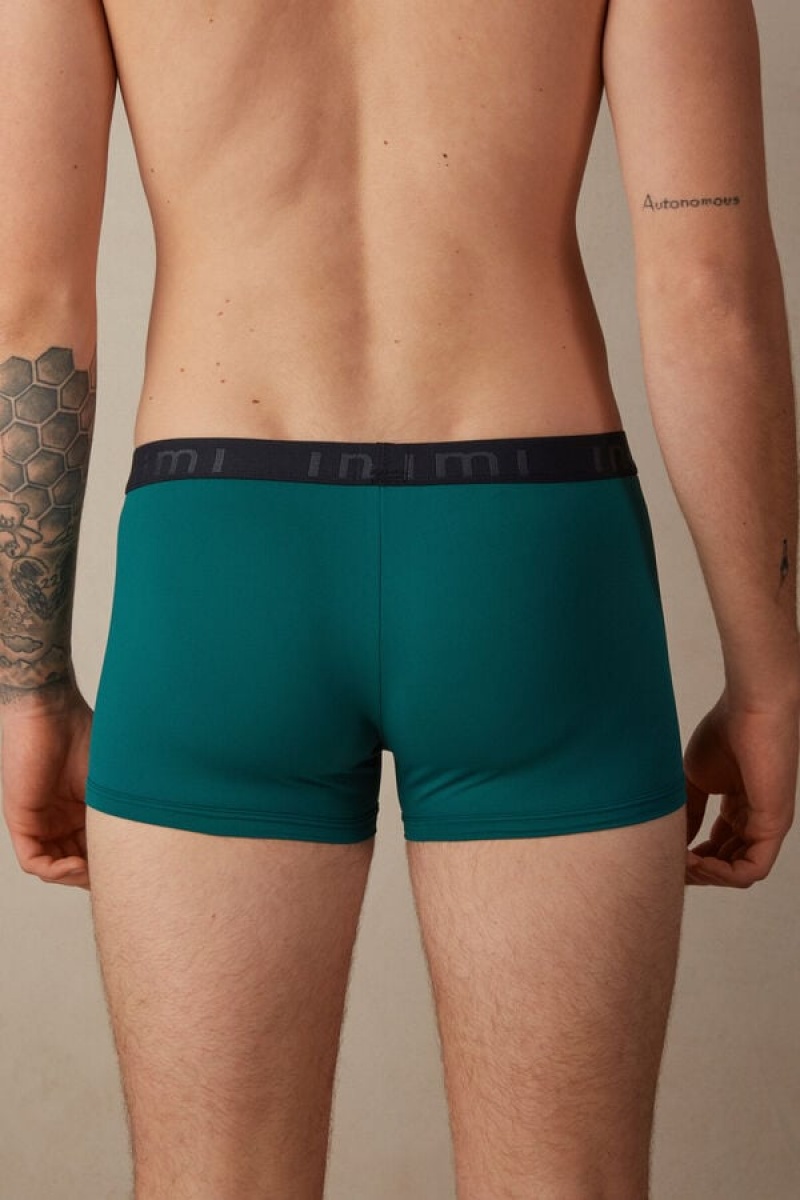 Intimissimi Microfiber Logo Shorts Boxer Herre Turkis Grøn Blå | DK3412IS