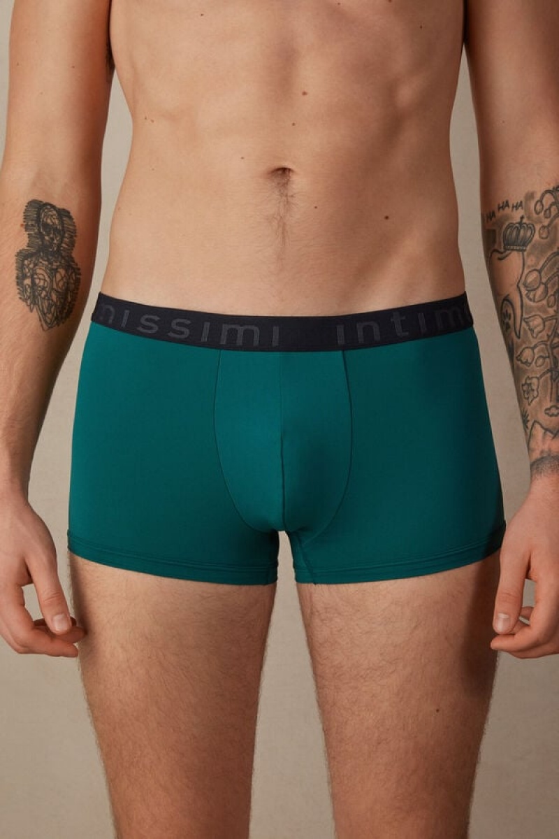 Intimissimi Microfiber Logo Shorts Boxer Herre Turkis Grøn Blå | DK3412IS