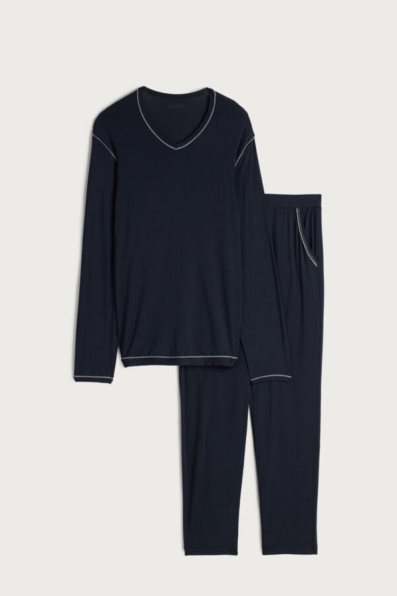 Intimissimi Micromodal Pyjamas Herre Blå | DK3144PQ