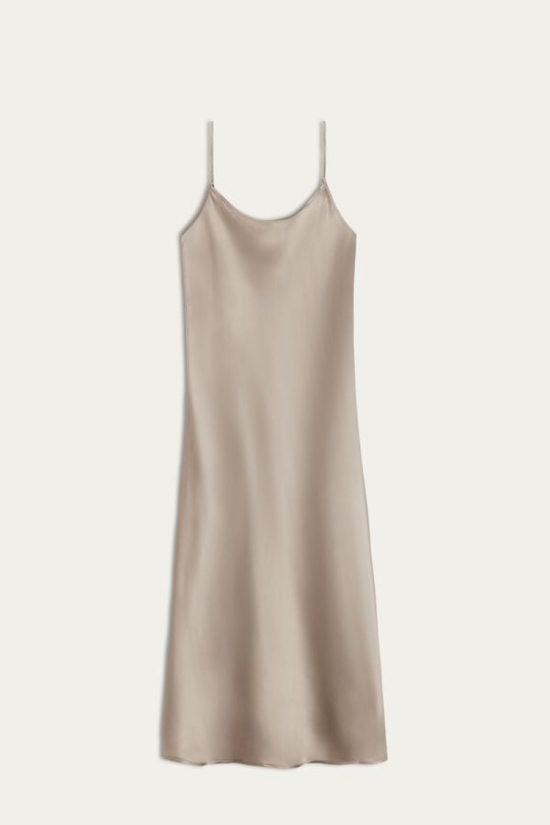 Intimissimi Midi-Length Slip in Silk Lingeri Dame Beige | DK4131HK