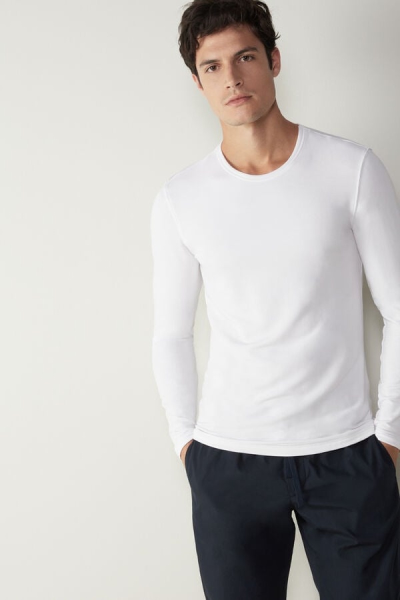 Intimissimi Modal-Cashmere Top Lange Ærmer Herre Hvide | DK3110NB