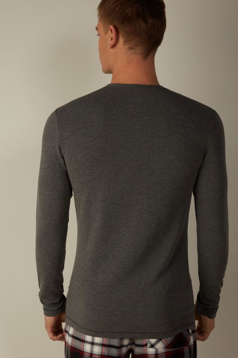 Intimissimi Modal-Cashmere Top Lange Ærmer Herre Dyb Grå | DK3107WY