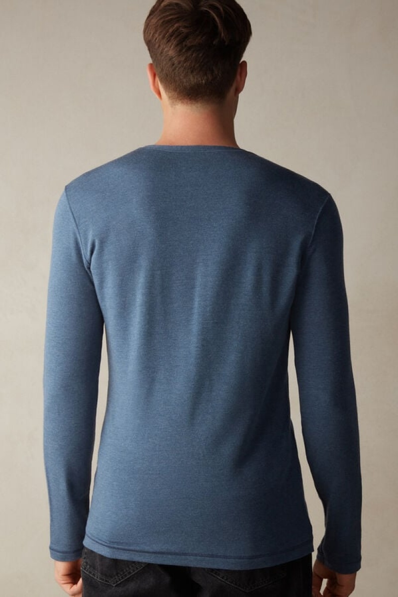 Intimissimi Modal-Cashmere Top Lange Ærmer Herre Blå | DK3096DN