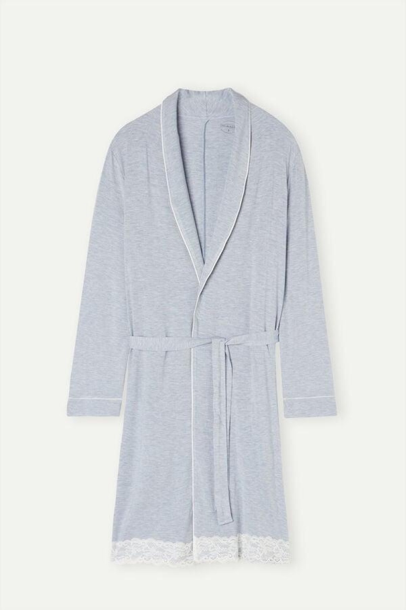 Intimissimi Modal Blonder Detail Robe Pyjamas Dame Lyseblå | DK3849SO