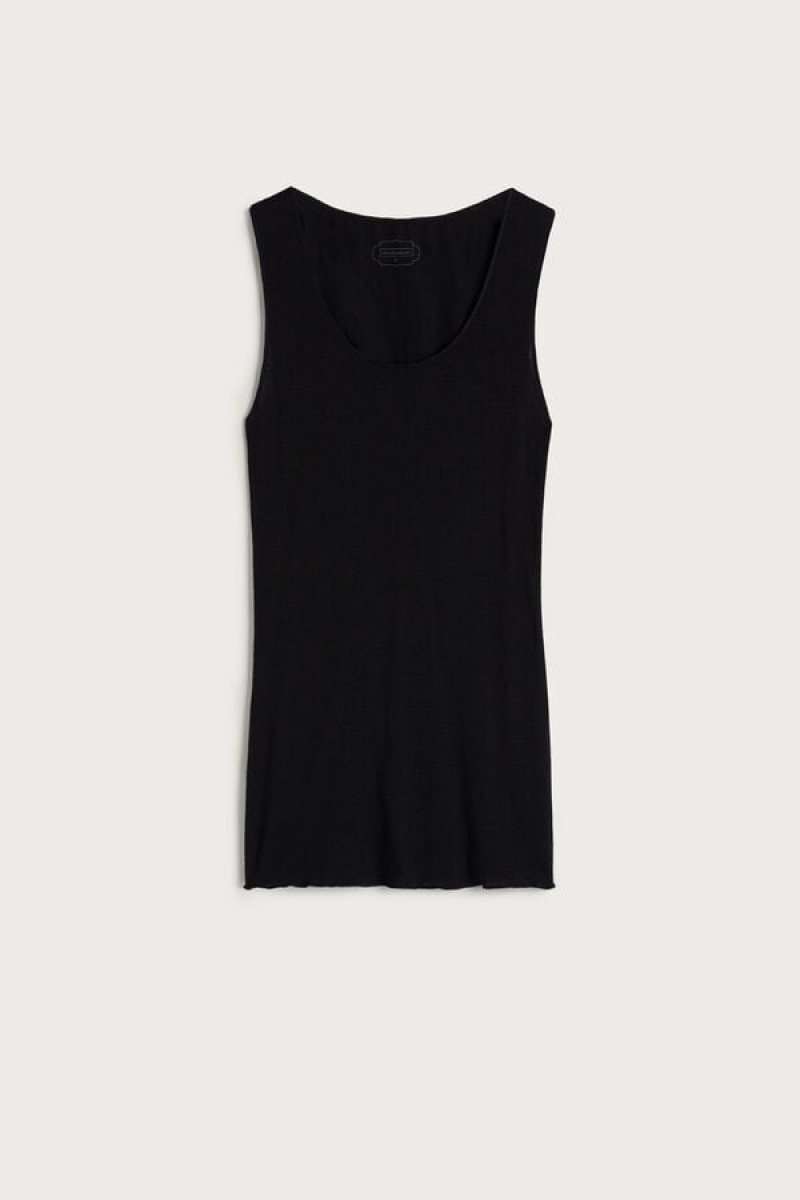 Intimissimi Modal Cashmere Ultralight Brede-Shoulder Tank Top Dame Sort | DK4369SO