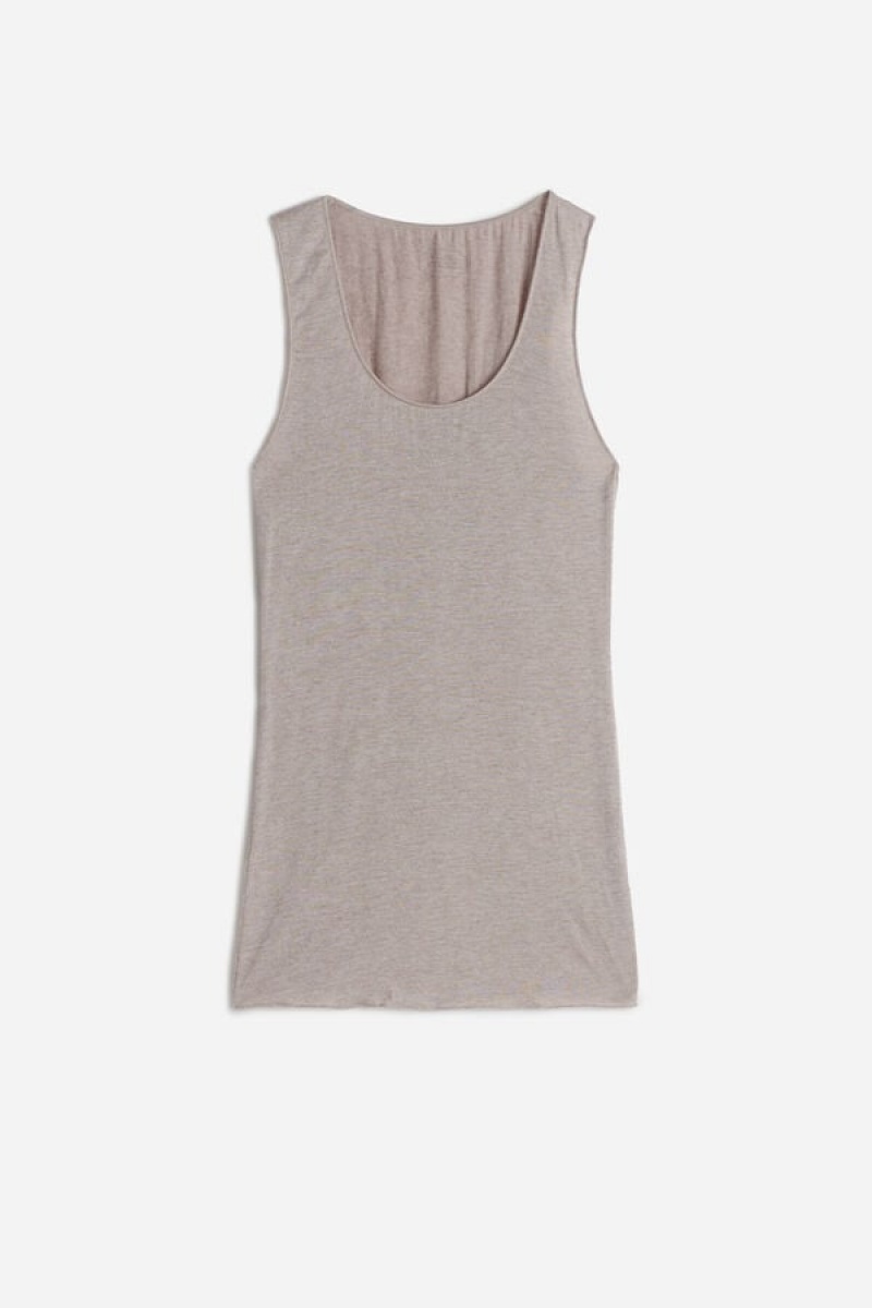 Intimissimi Modal Cashmere Ultralight Brede-Shoulder Tank Top Dame Beige | DK4368DN