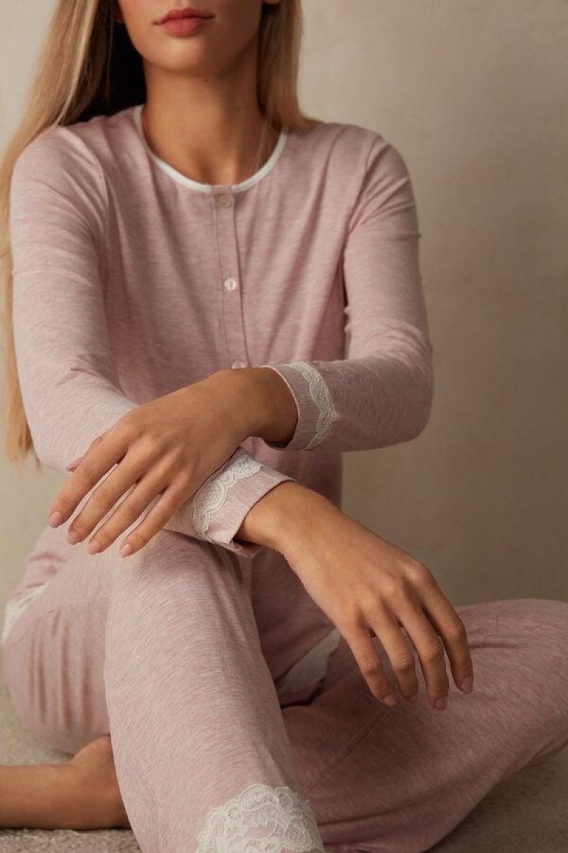 Intimissimi Modal and Blonder Cardigan Pyjamas Dame Lyselyserød | DK3909RW