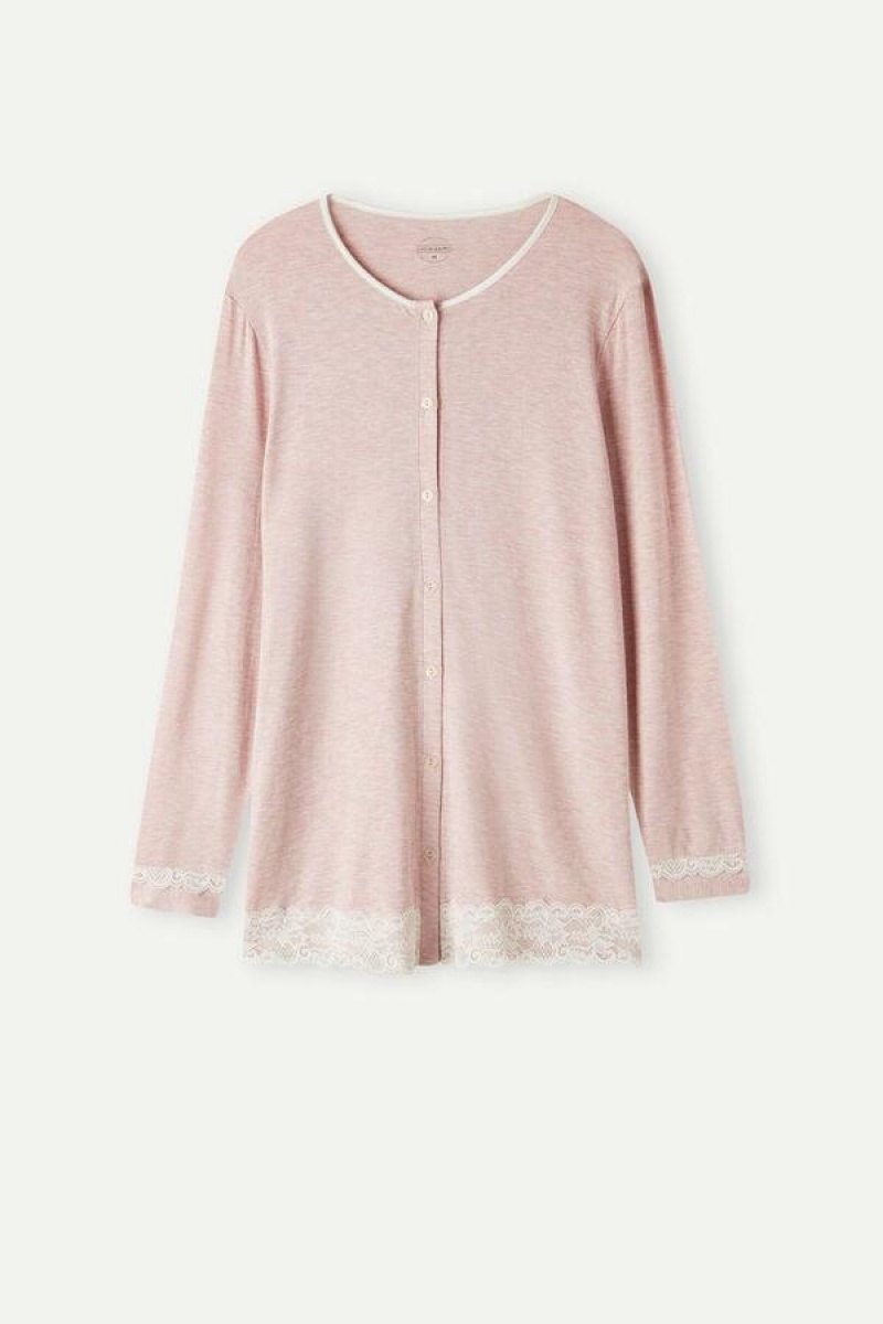 Intimissimi Modal and Blonder Cardigan Pyjamas Dame Lyselyserød | DK3909RW